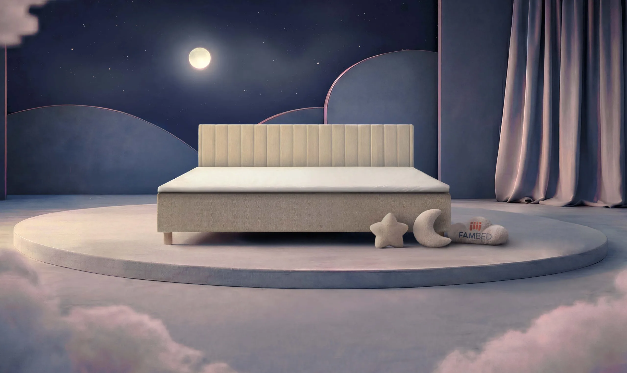 FAMBED® szerokie łóżko rodzinne o szerokości 250 cm, widok z przodu pod kątem