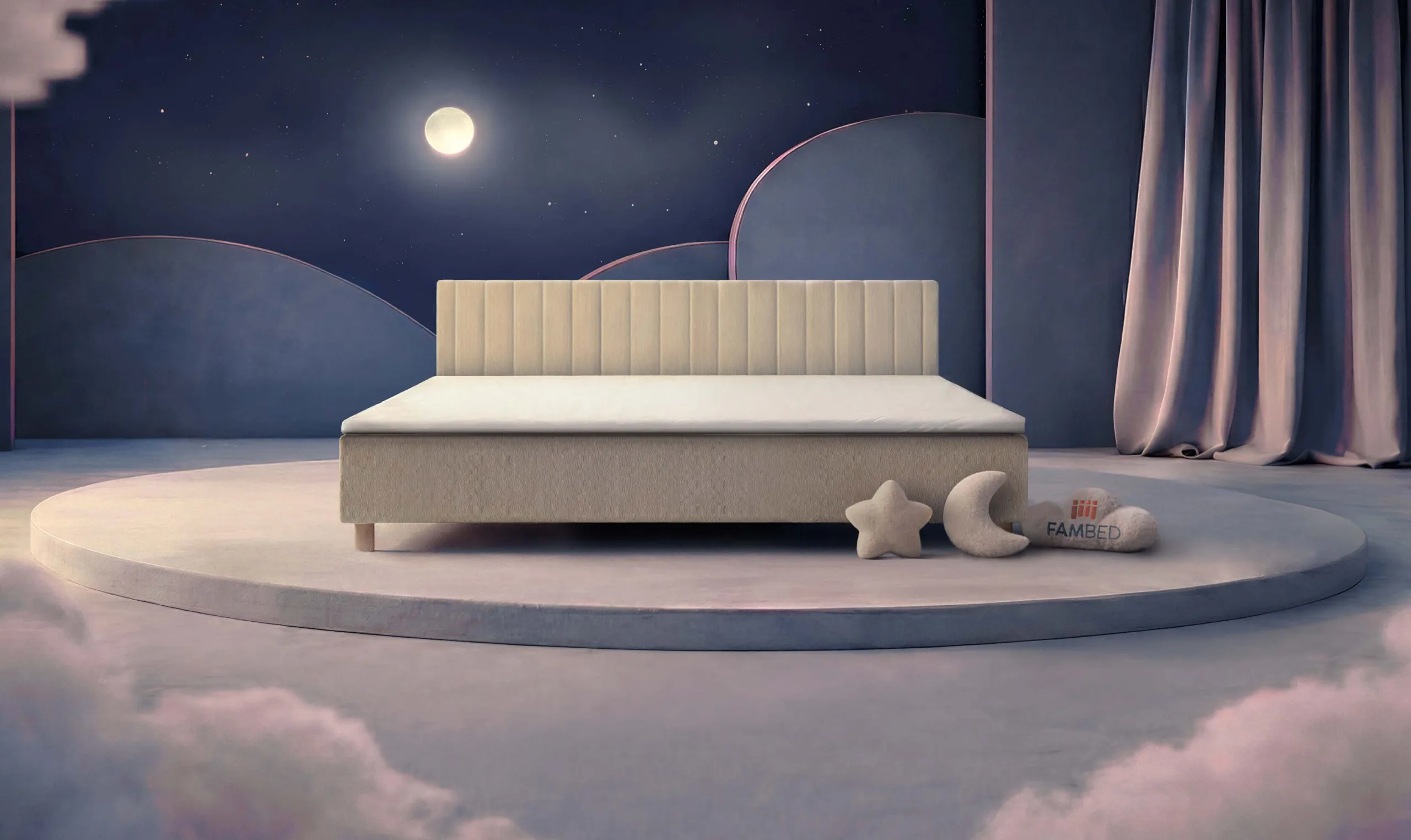 FAMBED® szerokie łóżko rodzinne o szerokości 260 cm, widok z przodu pod kątem