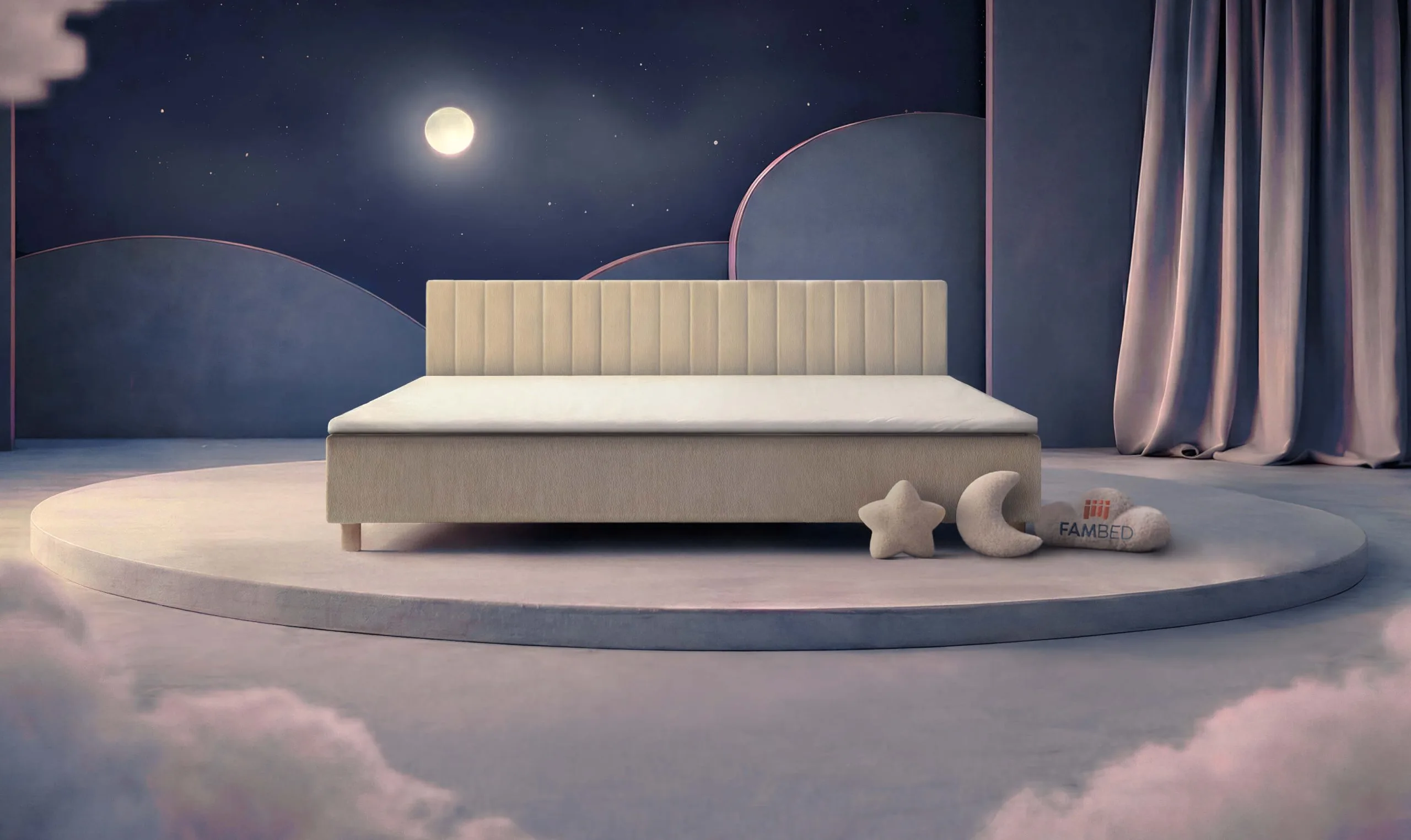 FAMBED® szerokie łóżko rodzinne o szerokości 270 cm, widok z przodu pod kątem