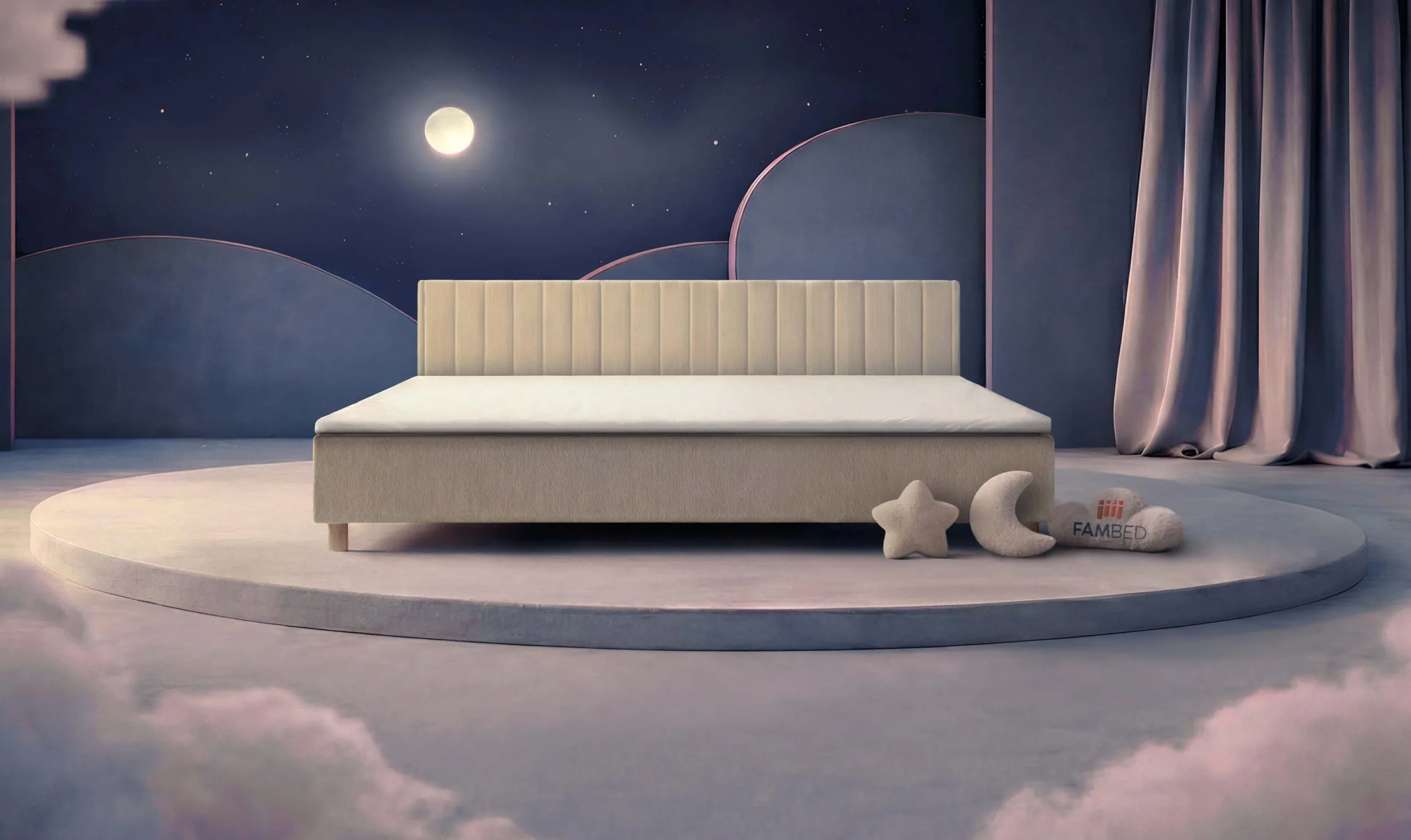 FAMBED® szerokie łóżko rodzinne o szerokości 280 cm, widok z przodu pod kątem