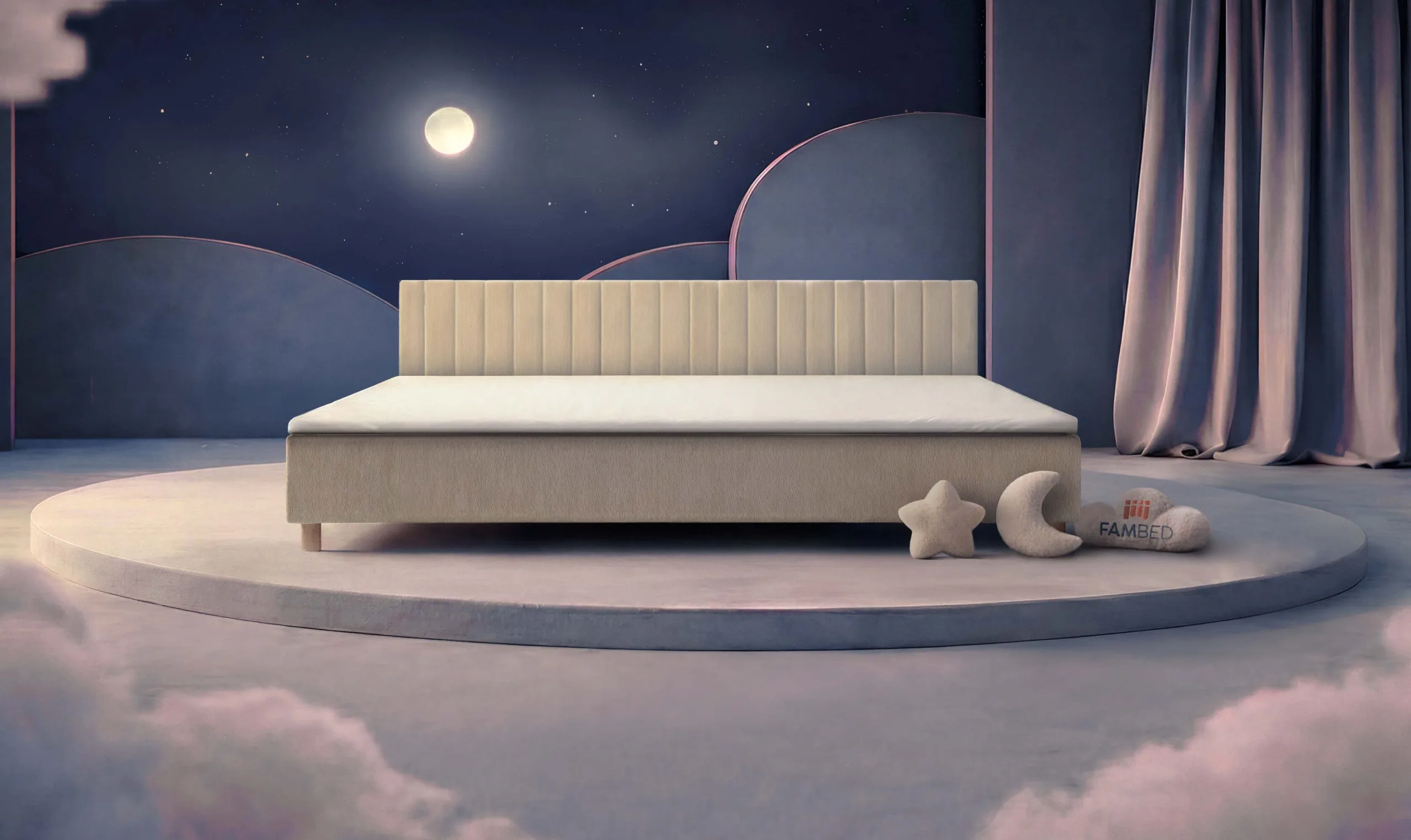 FAMBED® szerokie łóżko rodzinne o szerokości 300 cm, widok z przodu pod kątem