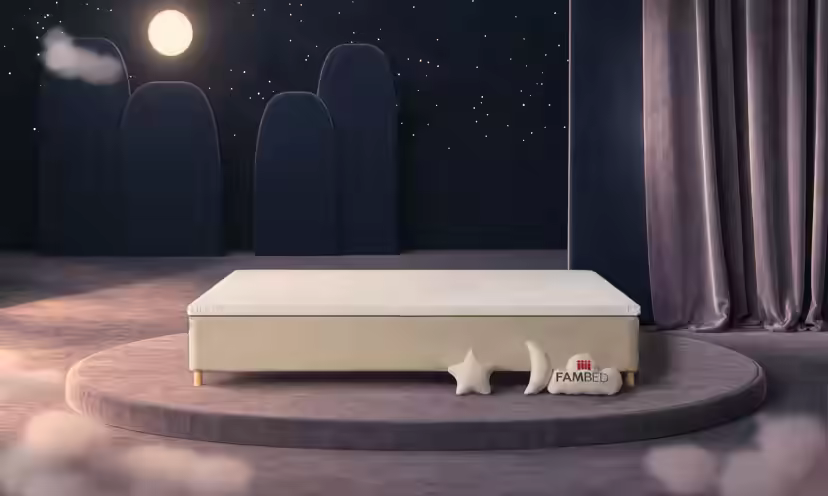 Szerokie łóżko rodzinne FAMBED w kolorze beżowy, 300 × 200 cm, bez zagłówka