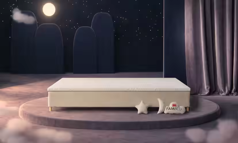 Szerokie łóżko rodzinne FAMBED w kolorze beżowy, 330 × 200 cm, bez zagłówka